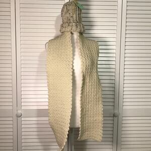NWT Handmade Crocheted Beige Tan Multicolor Textured Beanie & Scarf 68”